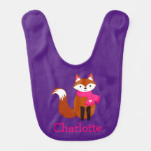 Cute Fox Rosa Scarf Lila Personlig Baby Bib