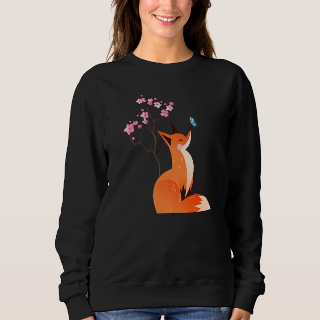 Cute Fox Shirt Japanese Cherry Flower And Butterfl T Shirt (Framsida)