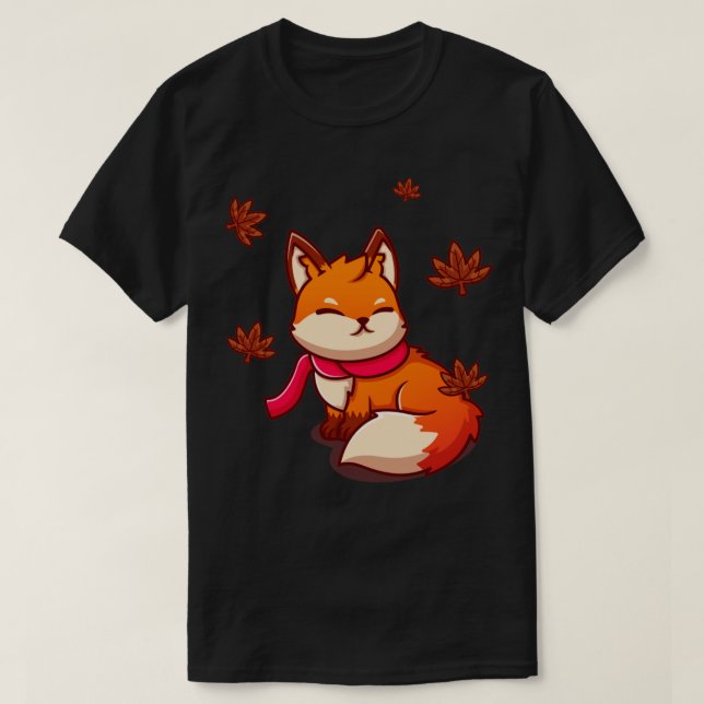Cute Fox Sitta med scarf på hösten Tecknad T Shirt (Design framsida)