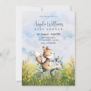 Cute Fox som cyklar i babyduschen Inbjudningar