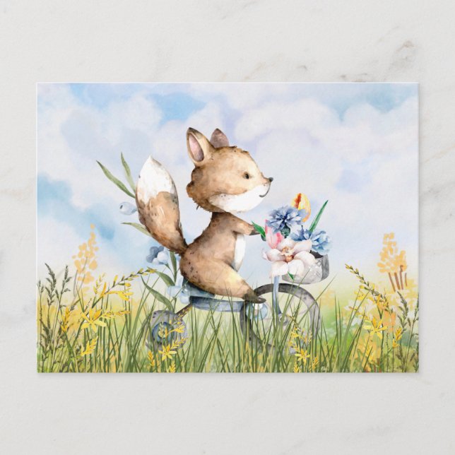 Cute Fox som cyklar Vykort (Framsida)