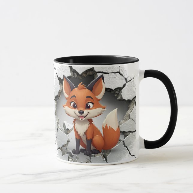Cute Fox som kommer ut ur en krackad vägg Mugg (Höger)