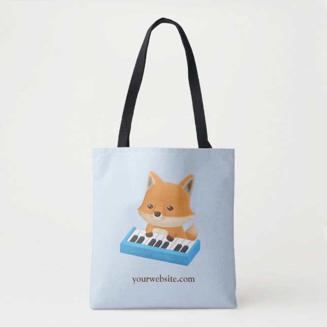 Cute Fox som spelar på Piano Tangentbord Tote Tygkasse (Framsida)
