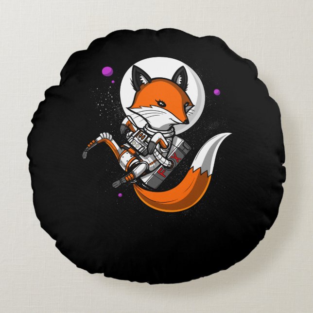 Cute Fox Space Astronaut Animal Rund Kudde (Framsidan)