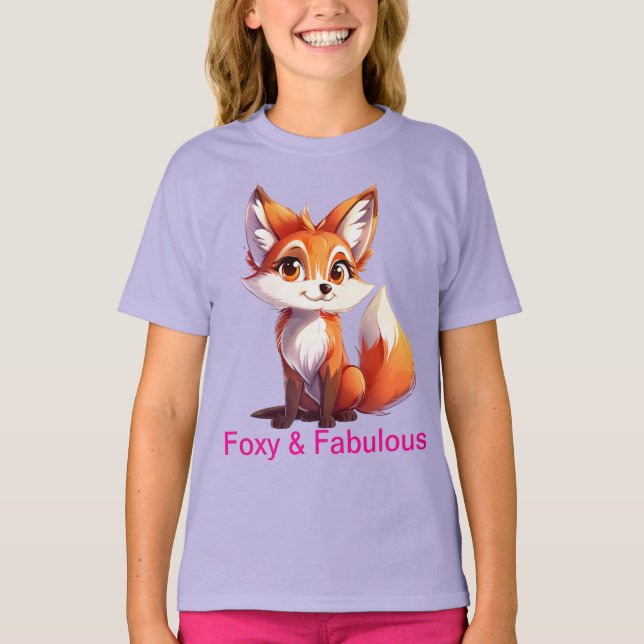 Cute Fox T-Shirt for Girls Foxy & Fabulous Design (Framsida)