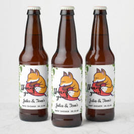 Cute Fox Tack Baby Shower Ölflaska Etikett