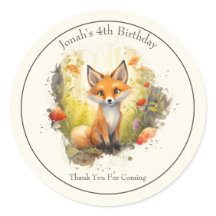 Cute Fox "Tack" Födelsedag Favorrund etikett