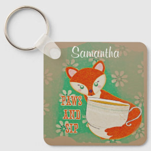 Cute Fox Tassar och Sip Quote Personlig Nyckelring