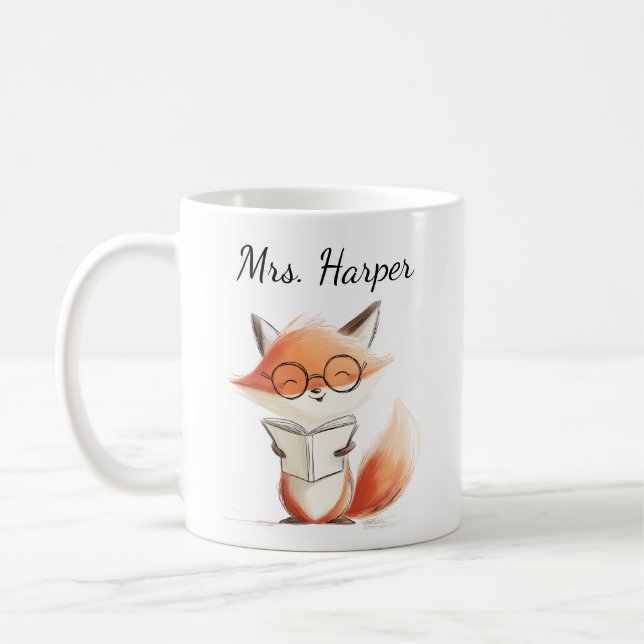 Cute Fox Teacher Reading Kaffemugg (Vänster)
