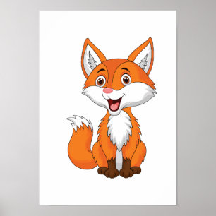 Cute Fox Tecknad Digital Printable Poster&ckers Poster
