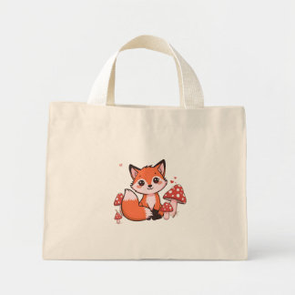 Cute Fox Tiny Tote Bag – Woodland Animal Canvas  Mini Tygkasse