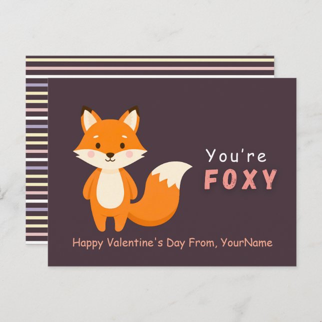 Cute Fox Valentine’s Day Card – You’re Foxy Helg Vykort (Fram/baksida)