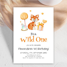 Cute Fox-Vild ett första födelsedag Inbjudningar