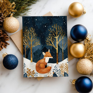 Cute Fox Winter Woodland Vattenfärg jul Vykort