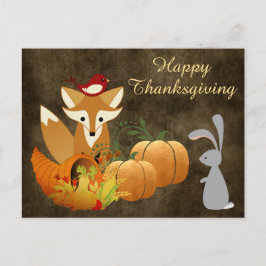 Cute Fox Woodland Animals Golden Thanksgiving Helg Vykort
