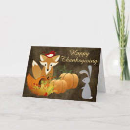 Cute Fox Woodland Animals Golden Thanksgiving Helgkort