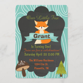 Cute Fox Woodland födelsedagsfest inbjudan 3