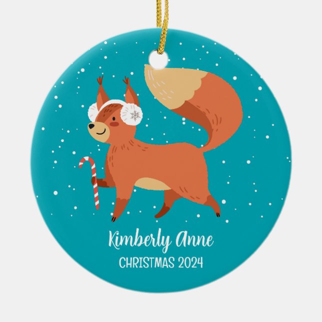 Cute Fox Woodland Jul Snowy Winter Helgdag Julgransprydnad Keramik (Framsidan)