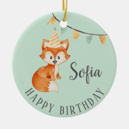 Cute Fox Woodland Party Hat Grattis på födelsedage Julgransprydnad Keramik