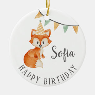 Cute Fox Woodland Party Hat Grattis på födelsedage Julgransprydnad Keramik