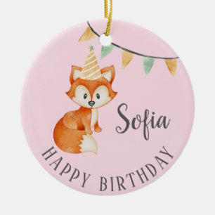 Cute Fox Woodland Party Hat Grattis på födelsedage Julgransprydnad Keramik