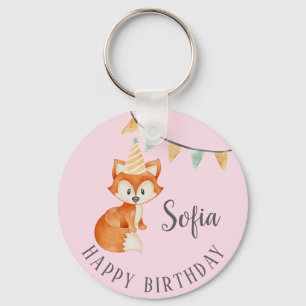 Cute Fox Woodland Party Hat Grattis på födelsedage Nyckelring