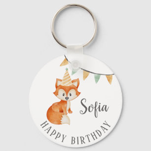 Cute Fox Woodland Party Hat Grattis på födelsedage Nyckelring