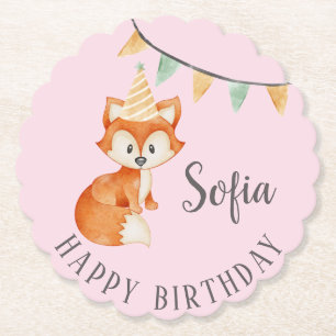 Cute Fox Woodland Party Hat Grattis på födelsedage Underlägg Papper