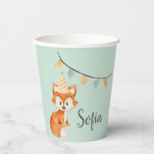 Cute Fox Woodland Party Hat Mint Birthday