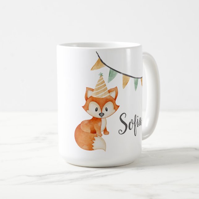 Cute Fox Woodland Party Hat rosa Kaffemugg (Framsida höger)