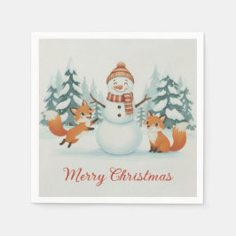 Cute Foxes and Snowman Merry Christmas Pappersservett