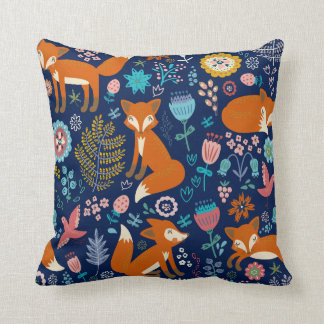 Cute Foxes & Colorful Flowers Mönster Kudde