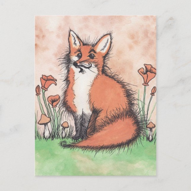 Cute Foxie & Flowers Vykort (Framsida)