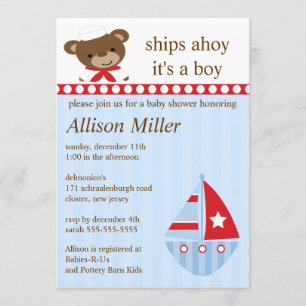 Cute Fraktass Ahoy Sailboat Boy Babyskor Inbjudningar