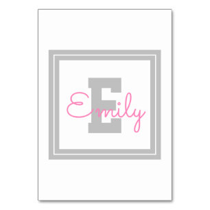 Cute Framed Namn & Monogram Ljust Grått och Rosa Bordsnummer