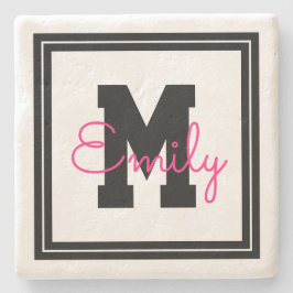 Cute Framed Namn & Monogram | Svart och Shock rosa Stenunderlägg