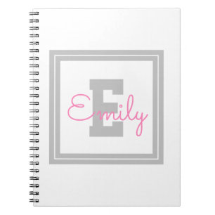 Cute Framed Namn och Monogram Lätt Grått och Rosa Anteckningsbok