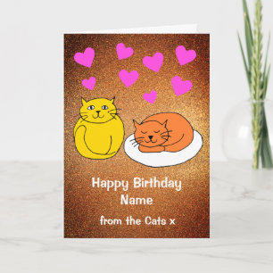 Cute från födelsedagskortet Cats Guld Glitter Kort