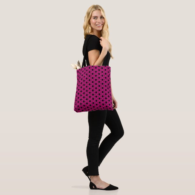 Cute från shock rosa och Black Star Mönster Tygkasse (På modell)
