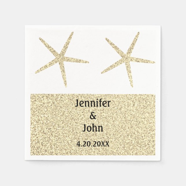 Cute från Starfish Tropical Guld Glitter White Brö Pappersservett (Framsidan)