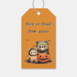 Cute Frankenstein Bear Halloween Spooky Season Presentetikett