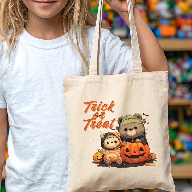 Cute Frankenstein Bear Halloween Trick or Treat Tygkasse (Skapare uppladdad)