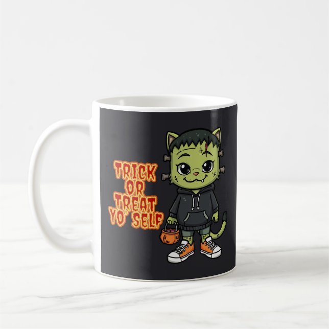 Cute Frankenstein Cat Monster - Kawaii Spooky Hall Kaffemugg (Vänster)
