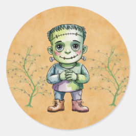 Cute Frankenstein Halloween Birthday Boy Party Runt Klistermärke