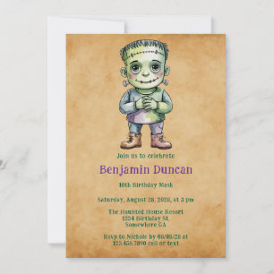 Cute Frankenstein Halloween Boy Birthday Mash Inbjudningar