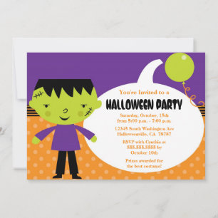 Cute Frankenstein Halloween Costume Party Inbjudan