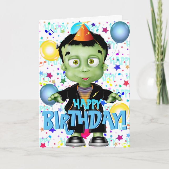 Cute Frankenstein Monster Halloween Birthday Kort (Framsida)