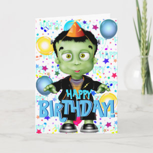 Cute Frankenstein Monster Halloween Birthday Kort