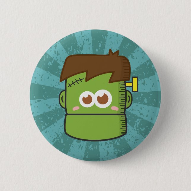 Cute Frankenstein Monster Halloween Button Knapp (Framsida)