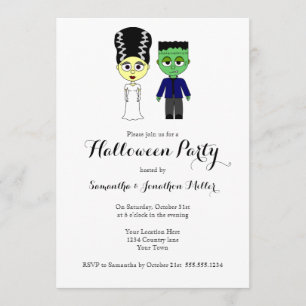 Cute Frankenstein och Bride Halloween fest Inbjudningar
